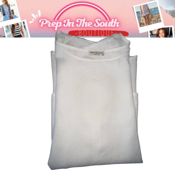 Terzo Millennio Sand Italian Linen Hi-Low Tunic Top L | Coastal Boho - Picture 6 of 10